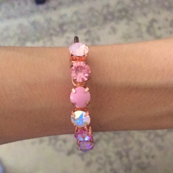 Raw Copper Pink+ Purple Crystal Ombré Bangle Bracelet - Picture 4 of 9